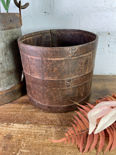 Antique 19th Century Riveted Iron Measuring Grain Pot Herb Planter Trinket Pot