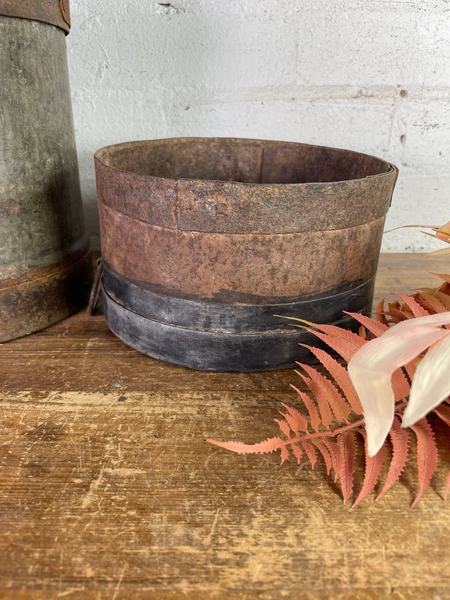 Antique 19th Century Riveted Iron Measuring Grain Pot Herb Planter Trinket Pot