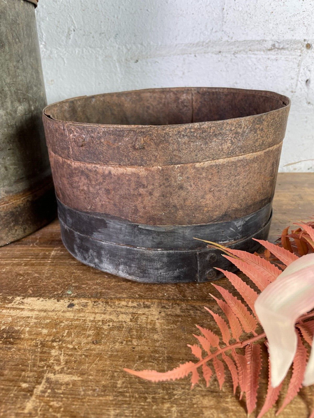 Antique 19th Century Riveted Iron Measuring Grain Pot Herb Planter Trinket Pot