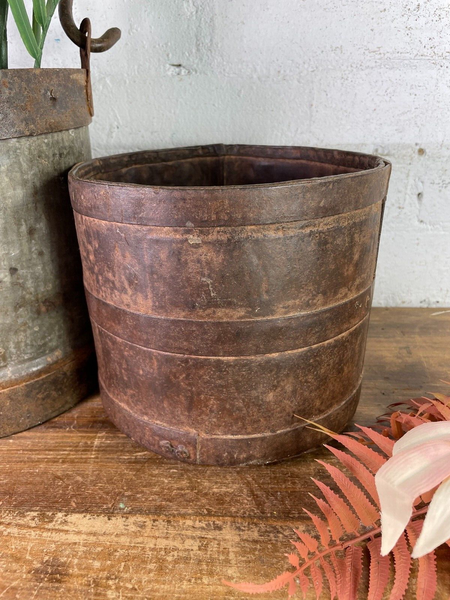Antique 19th Century Riveted Iron Measuring Grain Pot Herb Planter Trinket Pot