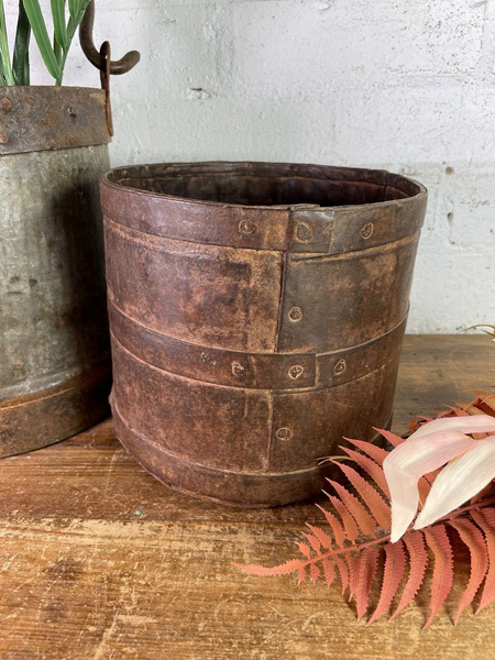 Antique 19th Century Riveted Iron Measuring Grain Pot Herb Planter Trinket Pot