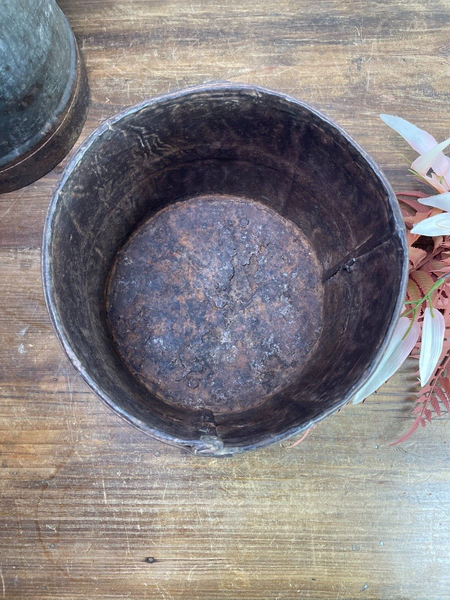 Antique 19th Century Riveted Iron Measuring Grain Pot Herb Planter Trinket Pot
