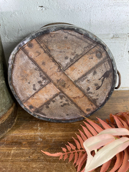 Antique 19th Century Riveted Iron Measuring Grain Pot Herb Planter Trinket Pot