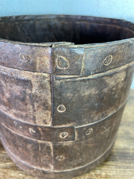 Antique 19th Century Riveted Iron Measuring Grain Pot Herb Planter Trinket Pot