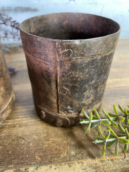 Set 3 Antique 19th Century Riveted Iron Measuring Grain Pot Herb Planter Trinket