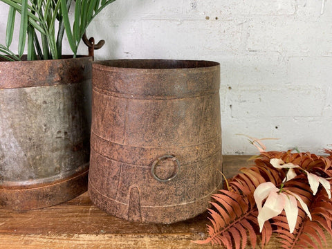 Antique 19th Century Riveted Iron Measuring Grain Pot Herb Planter Trinket Pot