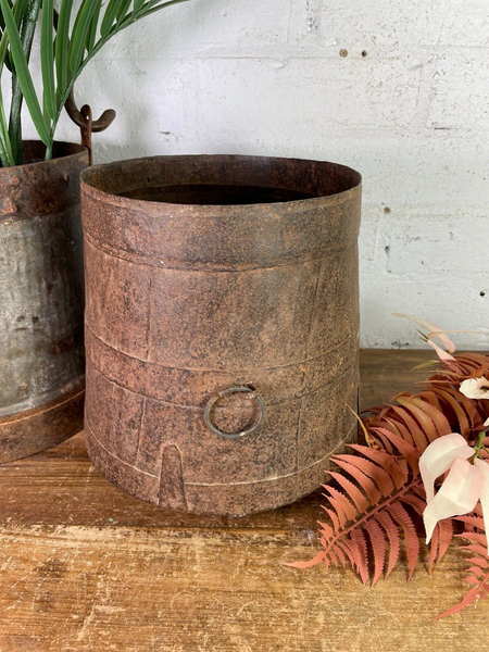 Antique 19th Century Riveted Iron Measuring Grain Pot Herb Planter Trinket Pot