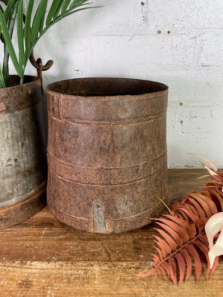Antique 19th Century Riveted Iron Measuring Grain Pot Herb Planter Trinket Pot