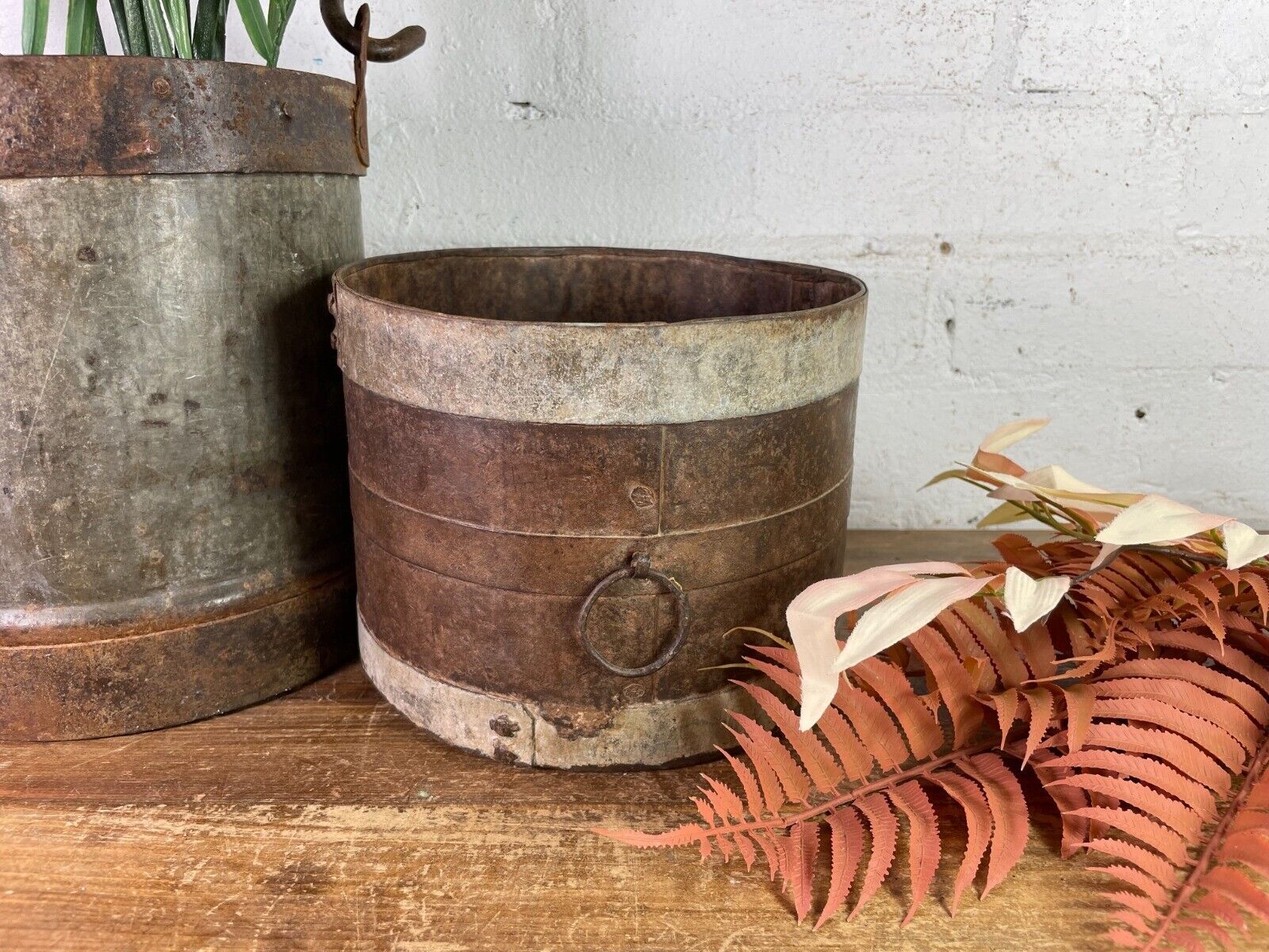 Antique 19th Century Riveted Iron Measuring Grain Pot Herb Planter Trinket Pot