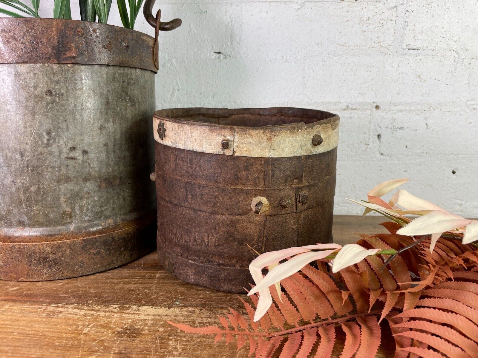 Antique 19th Century Riveted Iron Measuring Grain Pot Herb Planter Trinket Pot
