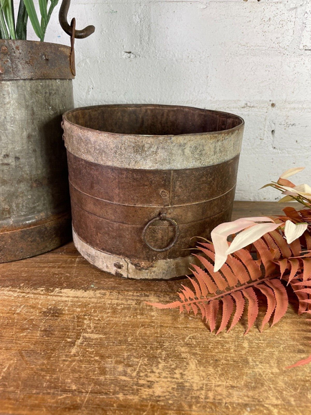 Antique 19th Century Riveted Iron Measuring Grain Pot Herb Planter Trinket Pot