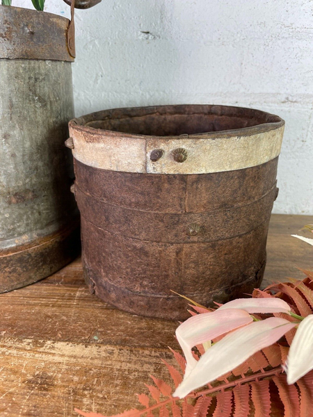 Antique 19th Century Riveted Iron Measuring Grain Pot Herb Planter Trinket Pot