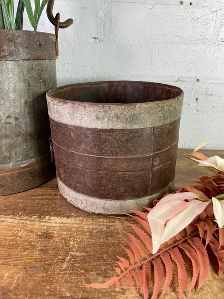 Antique 19th Century Riveted Iron Measuring Grain Pot Herb Planter Trinket Pot
