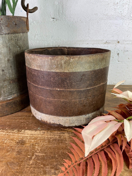 Antique 19th Century Riveted Iron Measuring Grain Pot Herb Planter Trinket Pot