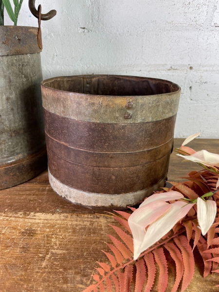 Antique 19th Century Riveted Iron Measuring Grain Pot Herb Planter Trinket Pot