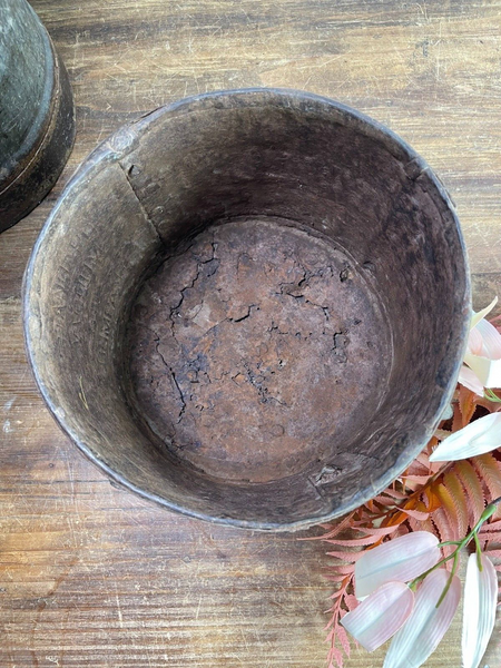 Antique 19th Century Riveted Iron Measuring Grain Pot Herb Planter Trinket Pot