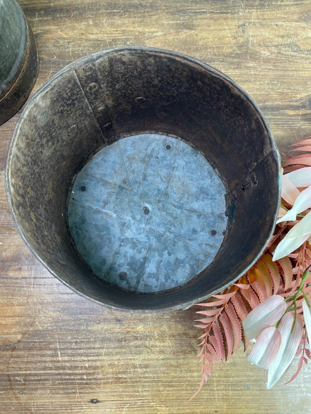 Antique 19th Century Riveted Iron Measuring Grain Pot Herb Planter Trinket Pot