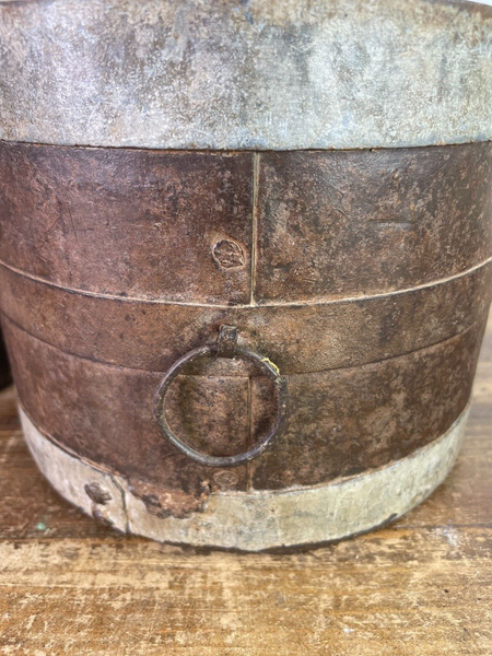 Antique 19th Century Riveted Iron Measuring Grain Pot Herb Planter Trinket Pot