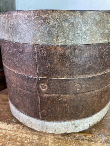 Antique 19th Century Riveted Iron Measuring Grain Pot Herb Planter Trinket Pot