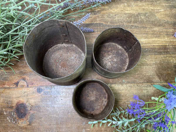 Set 3 Antique 19th Century Riveted Iron Measuring Grain Pot Herb Planter Trinket