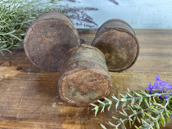 Set 3 Antique 19th Century Riveted Iron Measuring Grain Pot Herb Planter Trinket