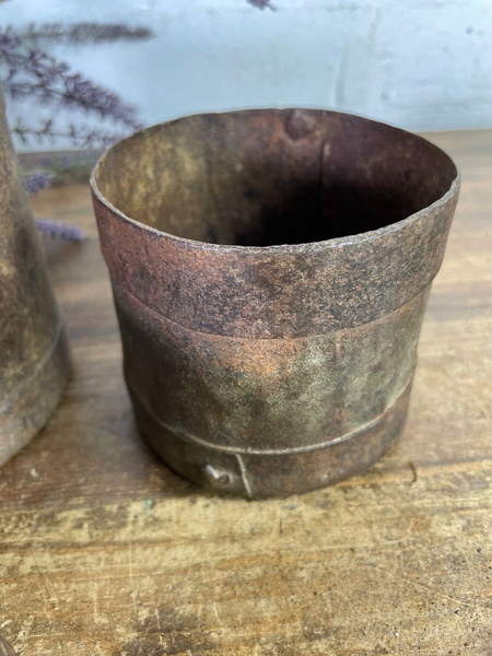 Set 3 Antique 19th Century Riveted Iron Measuring Grain Pot Herb Planter Trinket