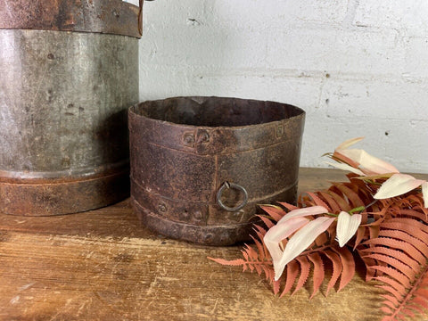 Antique 19th Century Riveted Iron Measuring Grain Pot Herb Planter Trinket Pot