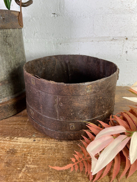 Antique 19th Century Riveted Iron Measuring Grain Pot Herb Planter Trinket Pot