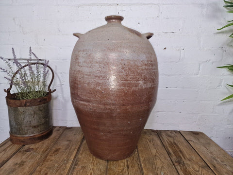 Very Large French Stoneware Terracotta Walnut Oil Pitcher Confit Pot