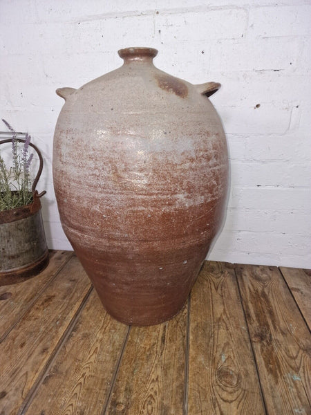Very Large French Stoneware Terracotta Walnut Oil Pitcher Confit Pot