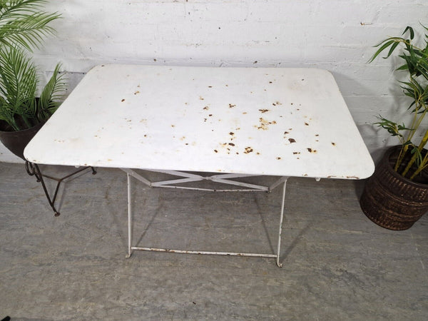 Vintage White French Rustic Metal Folding Bistro Garden Patio Wine Table