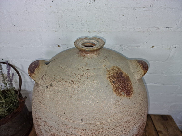 Very Large French Stoneware Terracotta Walnut Oil Pitcher Confit Pot