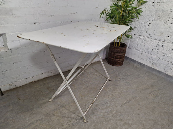 Vintage White French Rustic Metal Folding Bistro Garden Patio Wine Table