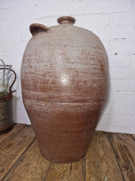 Very Large French Stoneware Terracotta Walnut Oil Pitcher Confit Pot