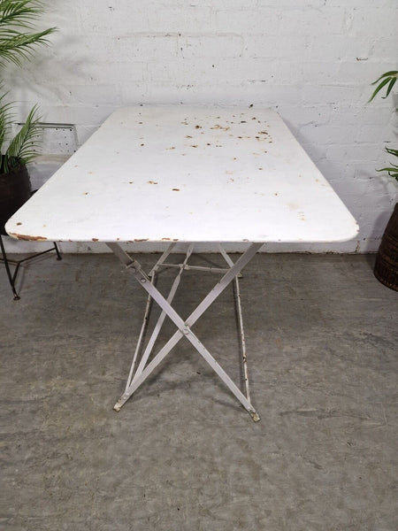 Vintage White French Rustic Metal Folding Bistro Garden Patio Wine Table