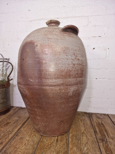 Very Large French Stoneware Terracotta Walnut Oil Pitcher Confit Pot