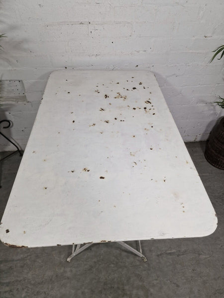 Vintage White French Rustic Metal Folding Bistro Garden Patio Wine Table