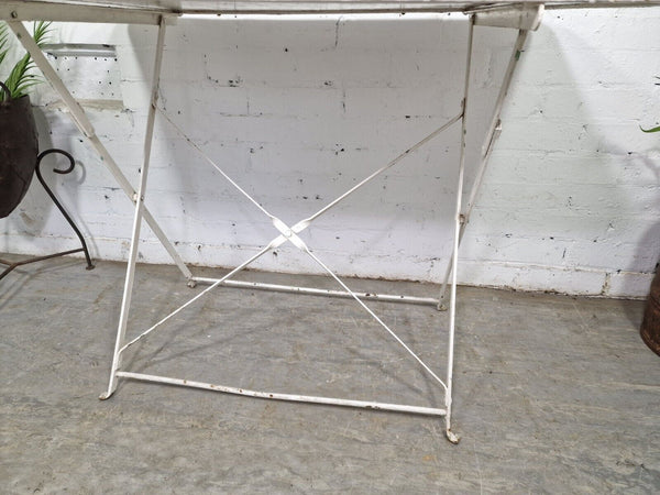 Vintage White French Rustic Metal Folding Bistro Garden Patio Wine Table