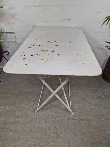 Vintage White French Rustic Metal Folding Bistro Garden Patio Wine Table