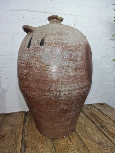 Very Large French Stoneware Terracotta Walnut Oil Pitcher Confit Pot