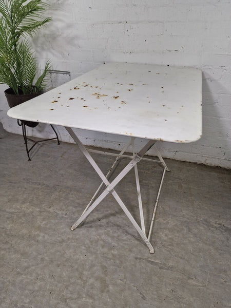 Vintage White French Rustic Metal Folding Bistro Garden Patio Wine Table