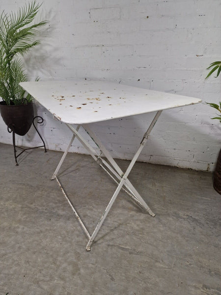 Vintage White French Rustic Metal Folding Bistro Garden Patio Wine Table