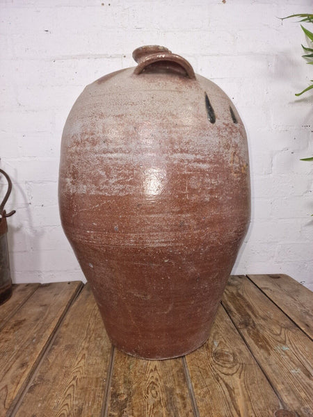 Very Large French Stoneware Terracotta Walnut Oil Pitcher Confit Pot