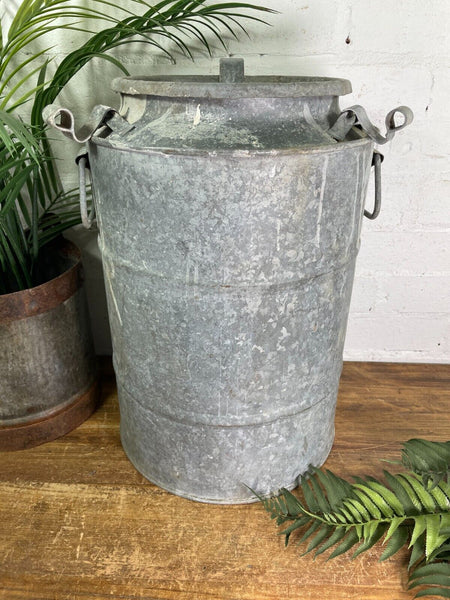 Vintage Large Rustic Galvanised French Milk Churn Garden Planter Wedding Prop