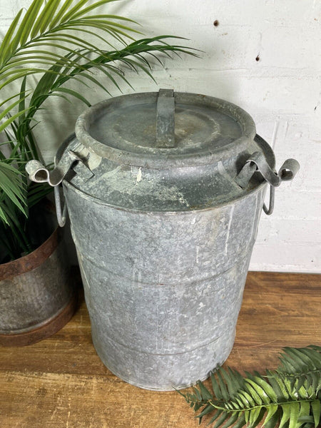 Vintage Large Rustic Galvanised French Milk Churn Garden Planter Wedding Prop