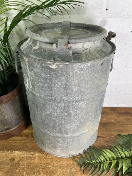 Vintage Large Rustic Galvanised French Milk Churn Garden Planter Wedding Prop
