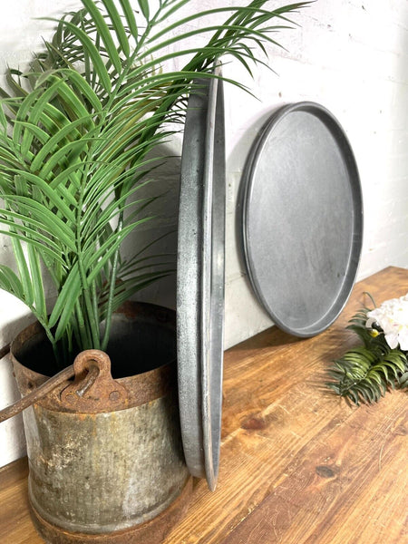 Large Round Industrial Vintage Rustic Zinc Galvanised Metal Serving Drinks Tray