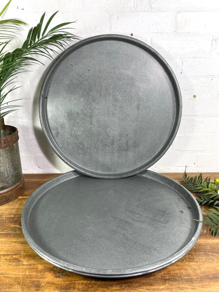 Large Round Industrial Vintage Rustic Zinc Galvanised Metal Serving Drinks Tray