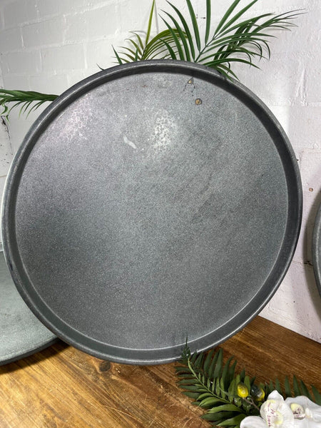 Large Round Industrial Vintage Rustic Zinc Galvanised Metal Serving Drinks Tray