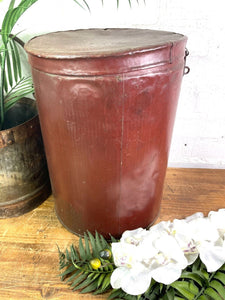 Vintage Indian Industrial Galvanised Metal Rice Grain Storage Drum Bin Cannister